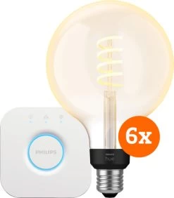 Philips Hue Filament White Ambiance Globe XL Sechserpack + Bridge